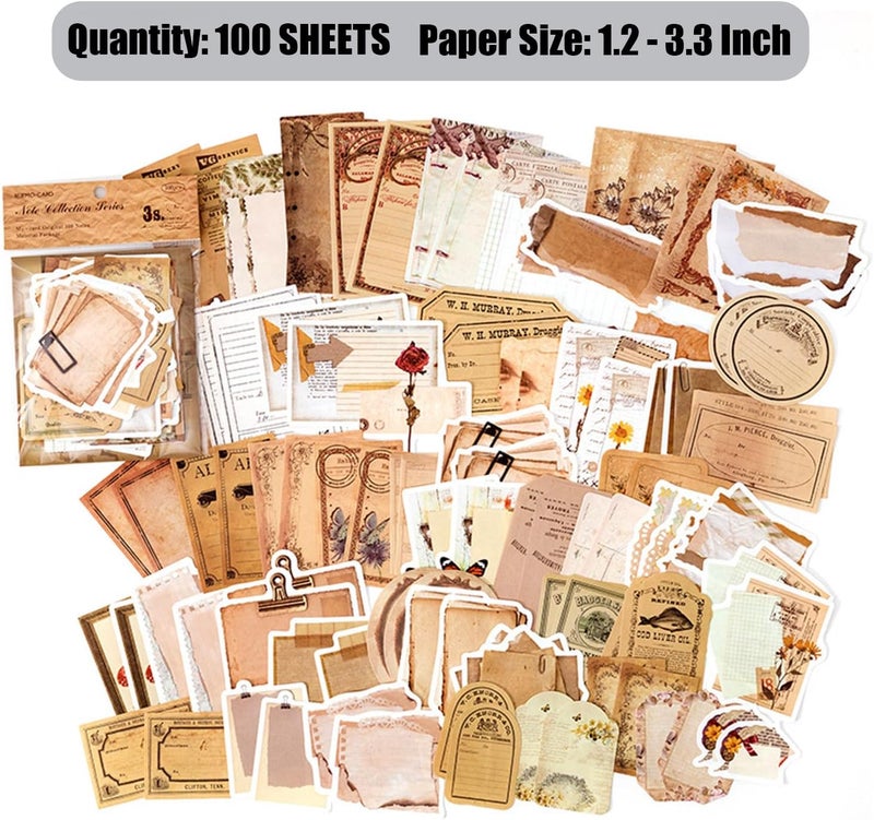 BLEDS 501PCS Vintage Scrapbook Paper, Scrapbooking Supplies Set Journaling Kit Include 460pcs Thin Decorative Paper, 40pcs Flower Stickers, and 1 Double-Side Adhesive Tape for Junk Journal Ephemera Planner - Image 4